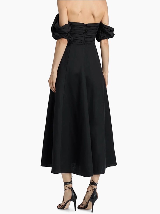 Reiss Dresses & Skirts - Reiss Black Off-Shoulder Midi Dress with Puff Sleeves